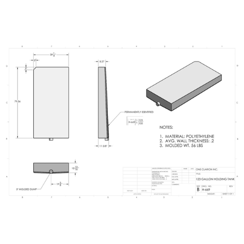 123 Gallon Custom Roto-Mold RV Holding Tank (MPN: H-669)