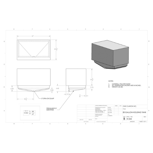80 Gallon Custom Roto-Mold RV Holding Tank (MPN: H-544)