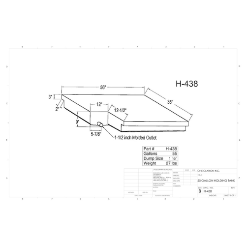 55 Gallon Custom Roto-Mold RV Holding Tank (MPN: H-438)