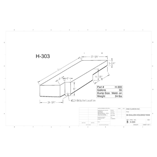55 Gallon Custom Roto-Mold RV Holding Tank (MPN: H-303 [OR])