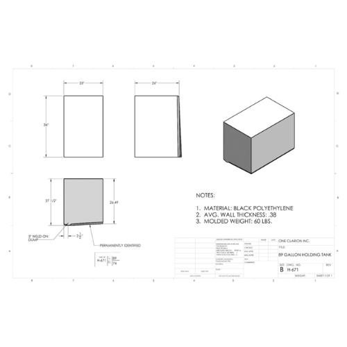 92 Gallon Custom Roto-Mold RV Holding Tank (MPN: H-671)