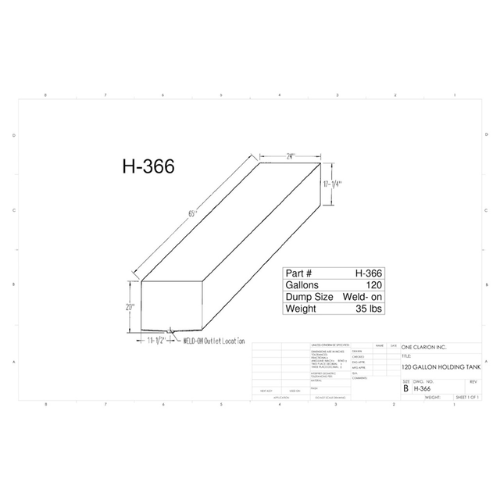 120 Gallon Custom Roto-Mold RV Holding Tank (MPN: H-366)