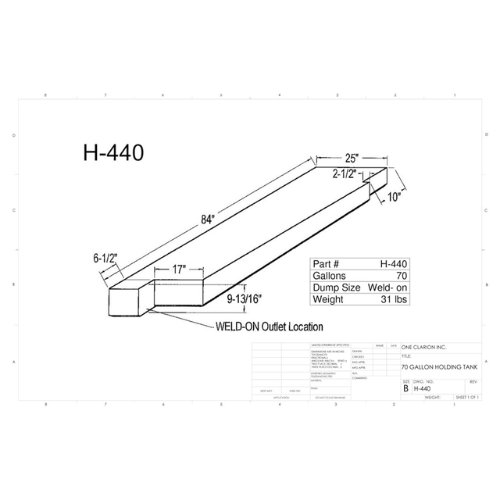 70 Gallon Custom Roto-Mold RV Holding Tank (MPN: H-440 [OR])