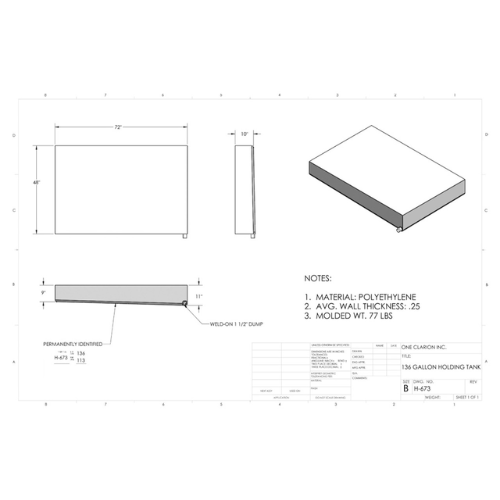 136 Gallon Custom Roto-Mold RV Holding Tank (MPN: H-673)