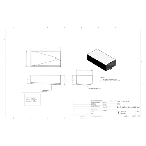 21 Gallon Custom Roto-Mold RV Holding Tank (MPN: H-551)