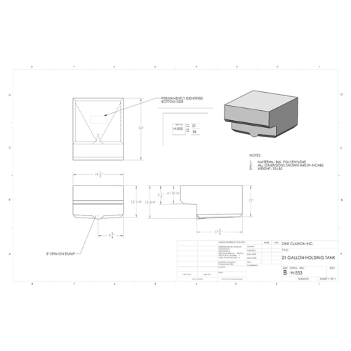 21 Gallon Custom Roto-Mold RV Holding Tank (MPN: H-553)