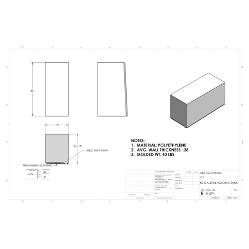 80 Gallon Custom Roto-Mold RV Holding Tank (MPN: H-674)