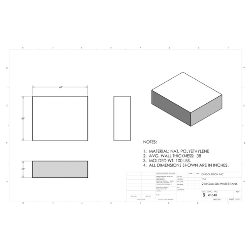 210 Gallon Custom Roto-Mold Marine Water Tank (MPN: MW-548)