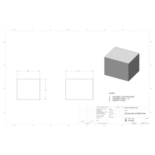 23 Gallon Custom Roto-Mold RV Water Tank (MPN: W-452)