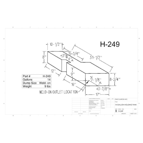 14 Gallon Custom Roto-Mold RV Holding Tank (MPN: H-249)