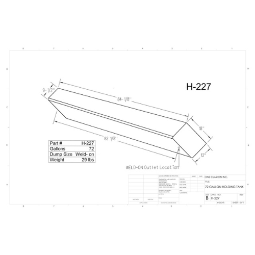 72 Gallon Custom Roto-Mold RV Holding Tank (MPN: H-227)