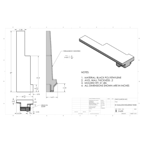 51 Gallon Custom Roto-Mold RV Holding Tank (MPN: H-655)