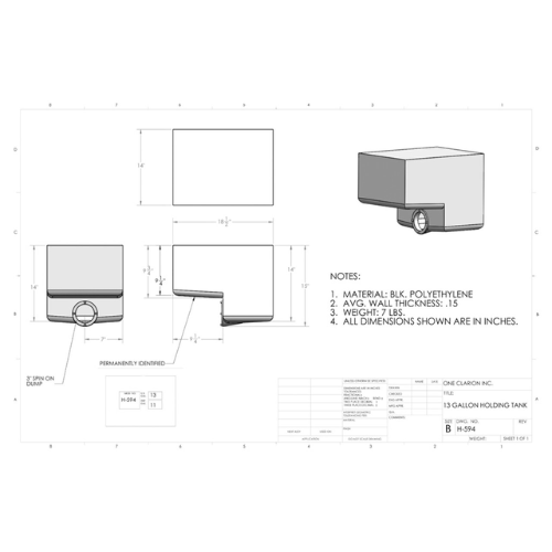 13 Gallon Custom Roto-Mold RV Holding Tank (MPN: H-594)