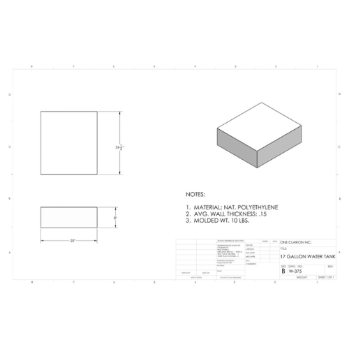17 Gallon Custom Roto-Mold RV Water Tank (MPN: W-375)