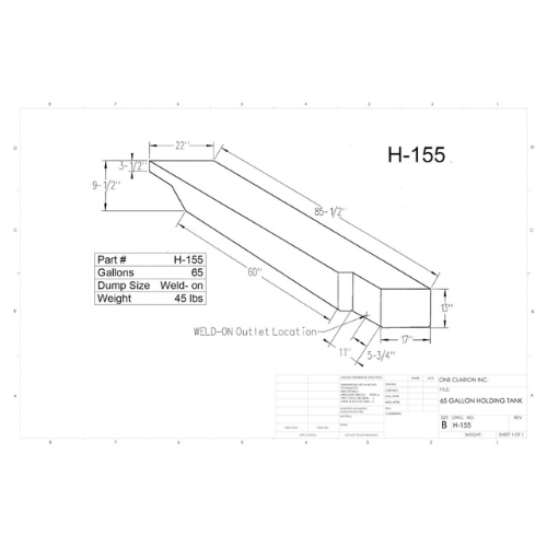 65 Gallon Custom Roto-Mold RV Holding Tank (MPN: H-155(OR))