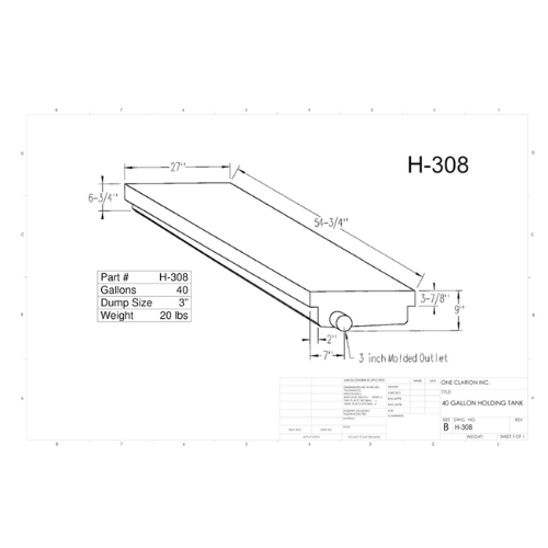 40 Gallon Custom Roto-Mold RV Holding Tank (MPN: H-308)