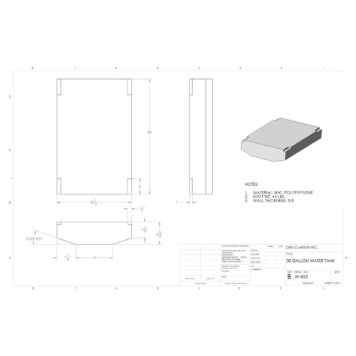 38 Gallon Custom Roto-Mold RV Water Tank (MPN: W-453)