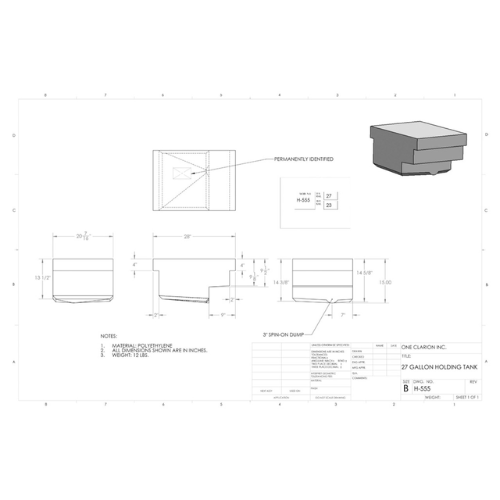 27  Gallon Custom Roto-Mold RV Holding Tank (MPN: H-555)