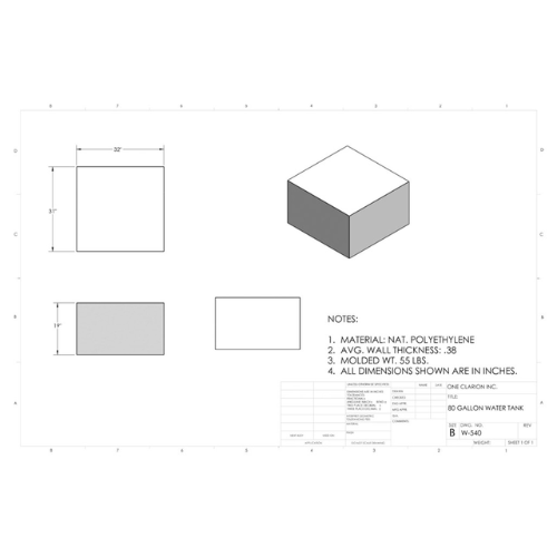 80 Gallon Custom Roto-Mold RV Water Tank (MPN: W-540)