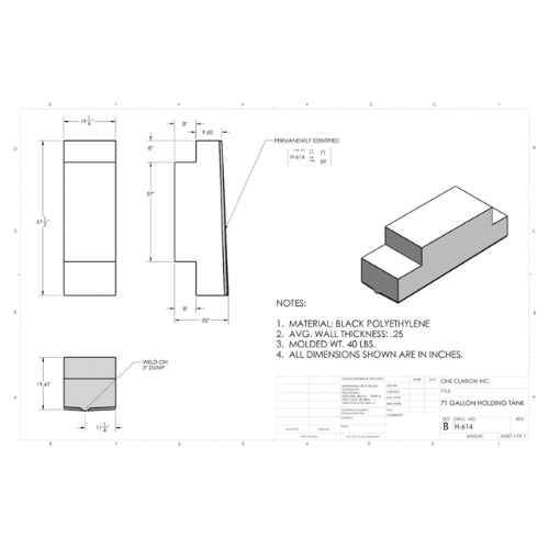 71 Gallon Custom Roto-Mold RV Holding Tank (MPN: H-614)