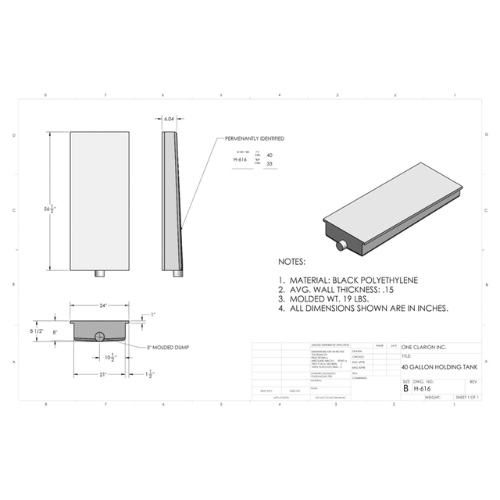 36 Gallon Custom Roto-Mold RV Holding Tank (MPN: H-616)