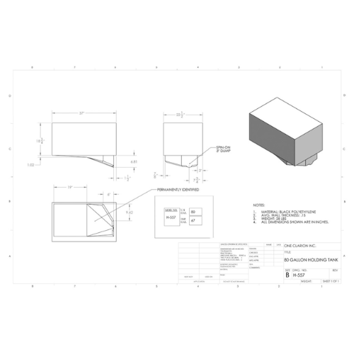 80 Gallon Custom Roto-Mold RV Holding Tank (MPN: H-557)