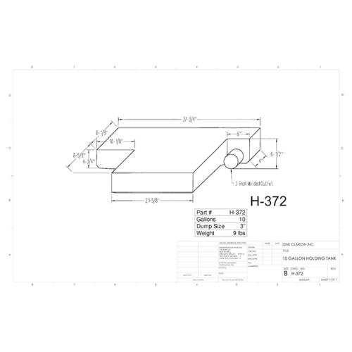 10 Gallon Custom Roto-Mold RV Holding Tank (MPN: H-372)