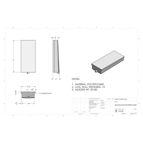66 Gallon Custom Roto-Mold RV Holding Tank (MPN: H-678)