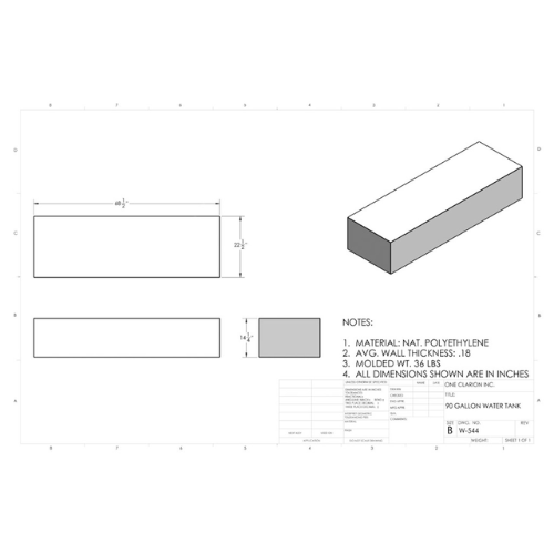 95 Gallon Custom Roto-Mold RV Water Tank (MPN: W-544)