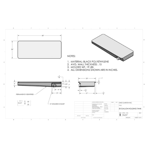 30 Gallon Custom Roto-Mold RV Holding Tank (MPN: H-617)