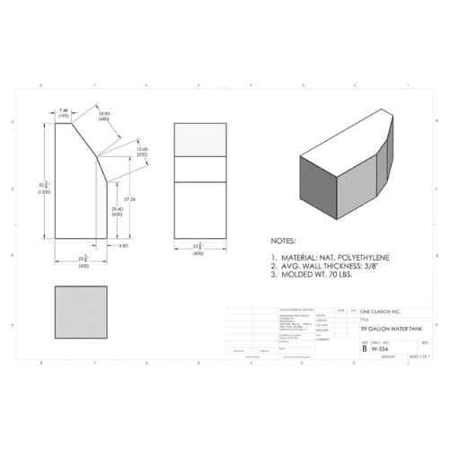 99 Gallon Custom Roto-Mold Marine Water Tank (MPN: MW-554)