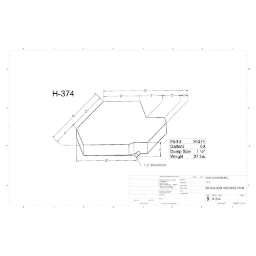 50 Gallon Custom Roto-Mold RV Holding Tank (MPN: H-374 [OR])