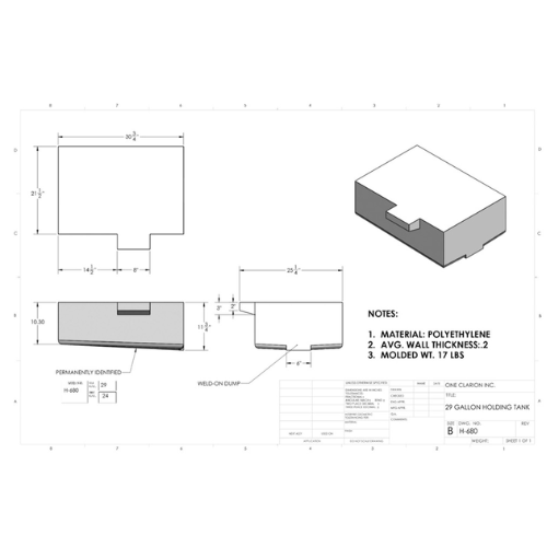 29 Gallon Custom Roto-Mold RV Holding Tank (MPN: H-680)