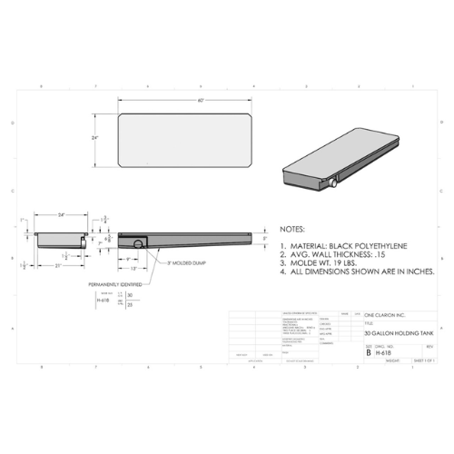 30 Gallon Custom Roto-Mold RV Holding Tank (MPN: H-618)