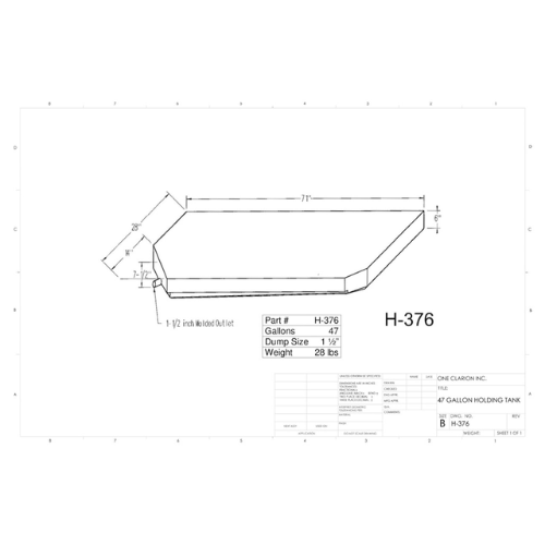 47 Gallon Custom Roto-Mold RV Holding Tank (MPN: H-376 [OR])