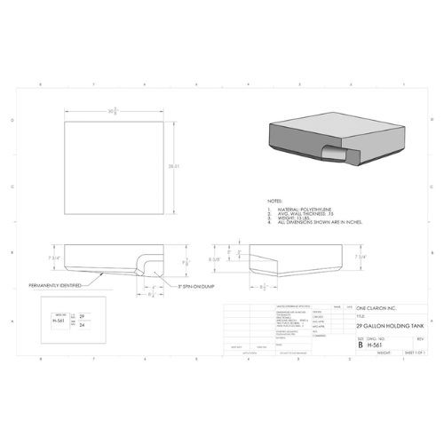 29 Gallon Custom Roto-Mold RV Holding Tank (MPN: H-561)
