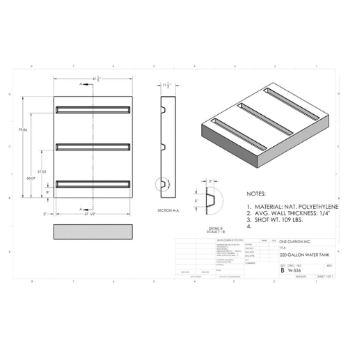 220 Gallon Custom Roto-Mold Marine Water Tank (MPN: MW-556)