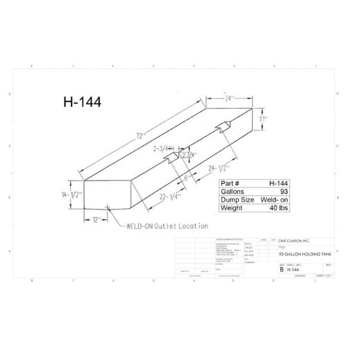 93 Gallon Custom Roto-Mold RV Holding Tank (MPN: H-144(OR))