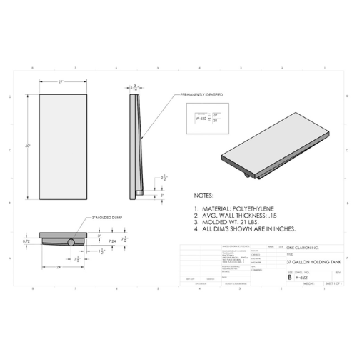 37 Gallon Custom Roto-Mold RV Holding Tank (MPN: H-622)