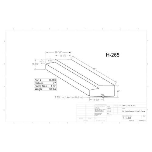 77 Gallon Custom Roto-Mold RV Holding Tank (MPN: H-265 [OR)  )