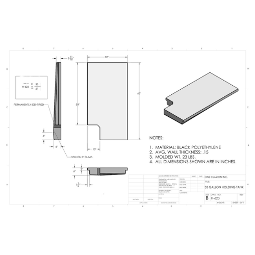 33 Gallon Custom Roto-Mold RV Holding Tank (MPN: H-623)