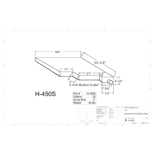 32 Gallon Custom Roto-Mold RV Holding Tank (MPN: H-450S)