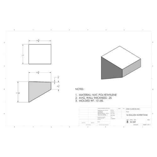16 Gallon Custom Roto-Mold Marine Water Tank (MPN: MW-559)