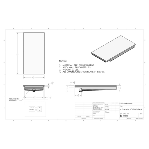 39 Gallon Custom Roto-Mold RV Holding Tank (MPN: H-595)