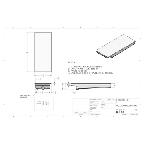30 Gallon Custom Roto-Mold RV Holding Tank (MPN: H-596)