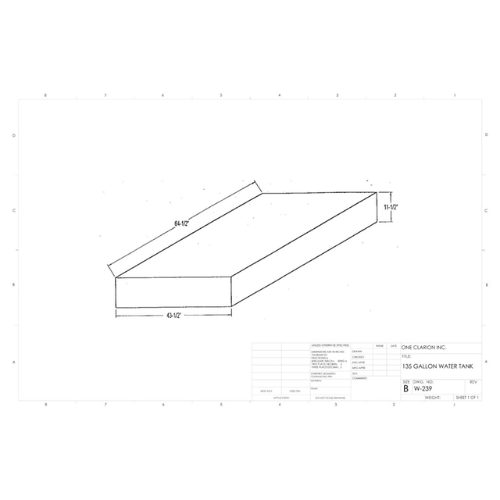 135 Gallon Custom Roto-Mold Marine Water Tank (MPN: MW-239)