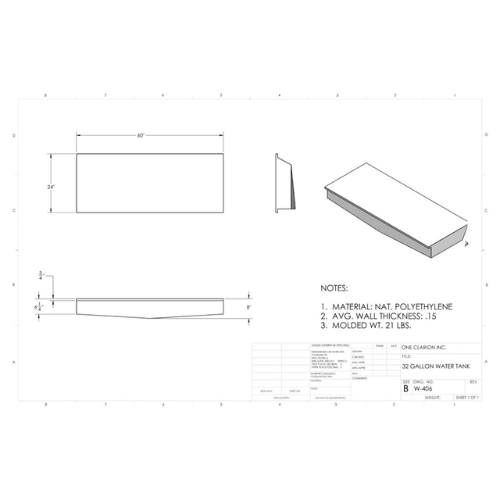 38 Gallon Custom Roto-Mold RV Water Tank (MPN: W-406)