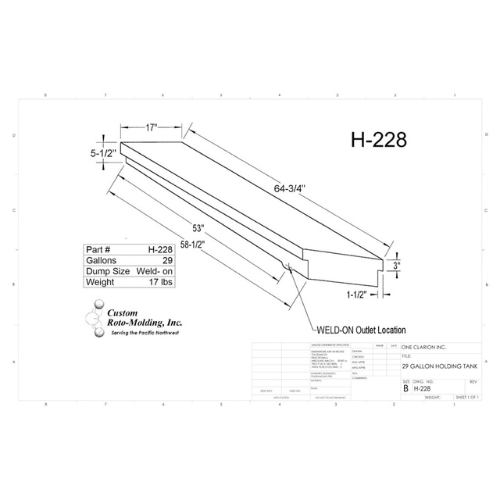 29 Gallon Custom Roto-Mold RV Holding Tank (MPN: H-228)