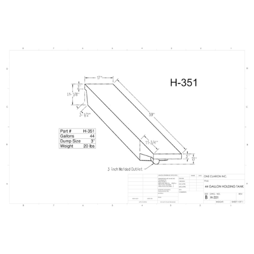 44 Gallon Custom Roto-Mold RV Holding Tank (MPN: H-351 [OR])