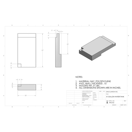 41 Gallon Custom Roto-Mold RV Water Tank (MPN: W-515)